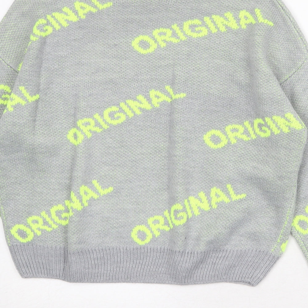 Divided by H&M Womens Grey Round Neck Geometric Acrylic Pullover Jumper Size S - Original