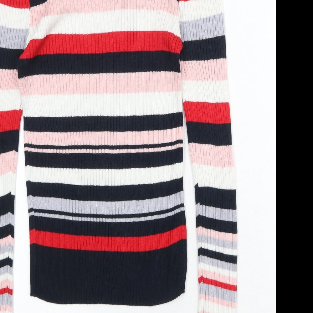 Divided by H&M Womens Multicoloured Round Neck Striped Acrylic Pullover Jumper Size S