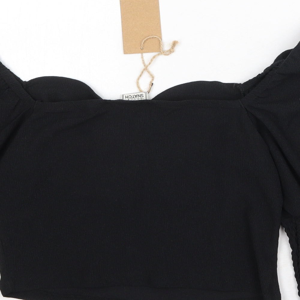 Style Snatch Womens Black Polyester Cropped Blouse Size L Round Neck