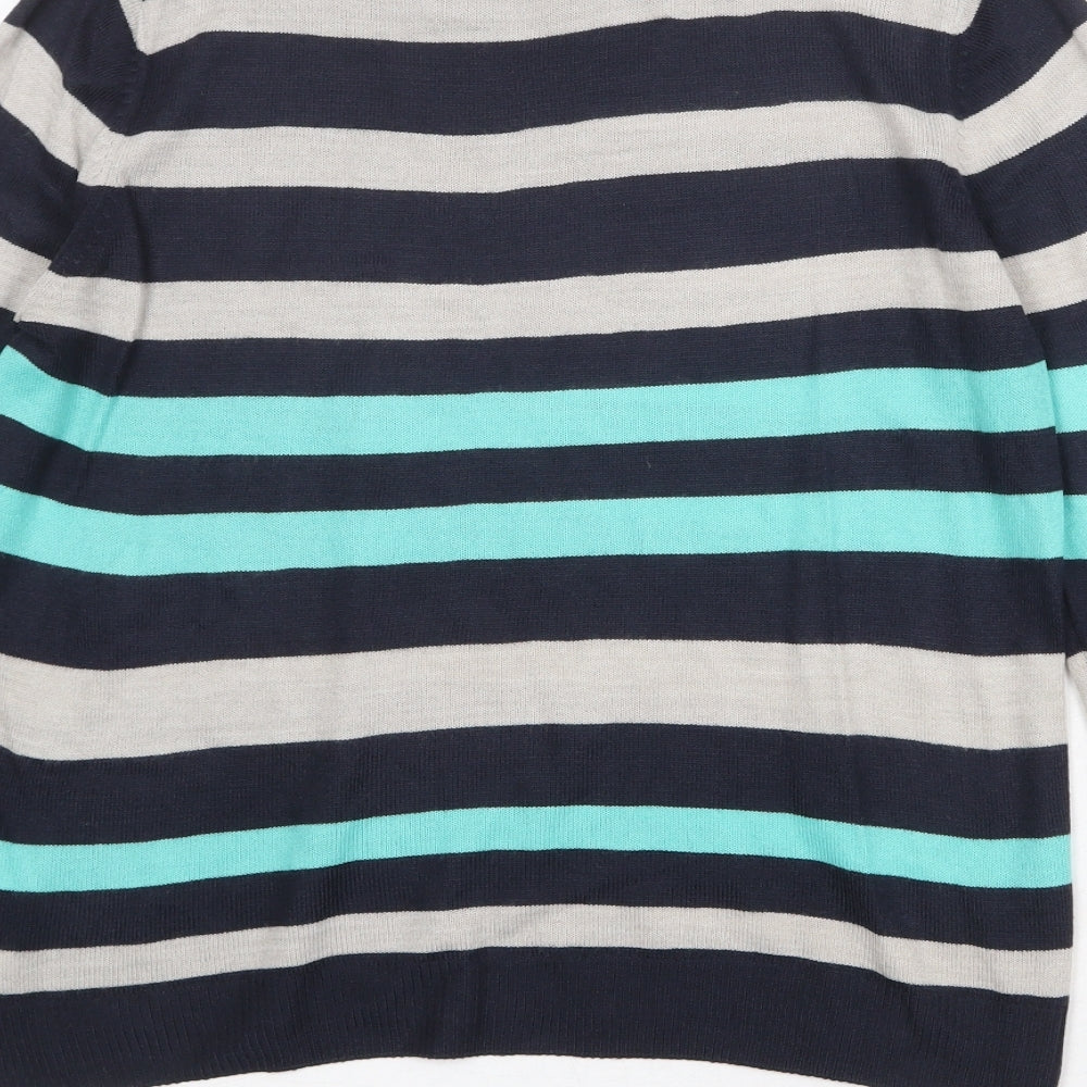 Marks & Spencer Womens Blue High Neck Striped Acrylic Pullover Jumper Size 10