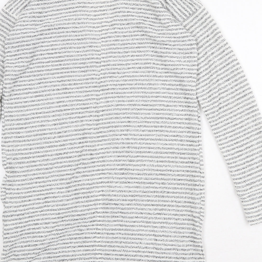 NEXT Womens White V-Neck Striped Polyester Cardigan Jumper Size 8