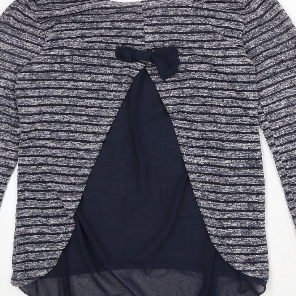 Quiz Womens Blue Round Neck Striped Polyester Pullover Jumper Size 8