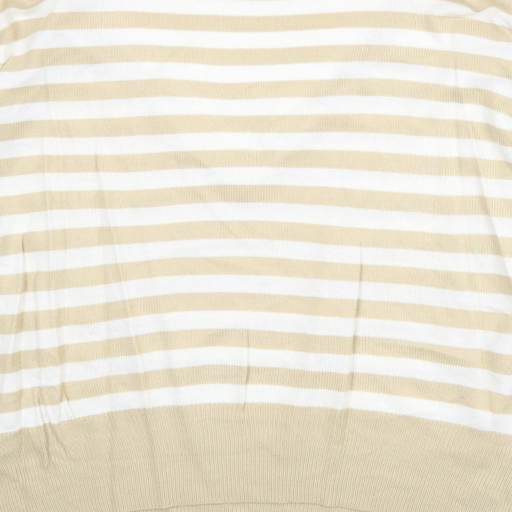 Bonmarché Womens Beige V-Neck Striped Acrylic Pullover Jumper Size M