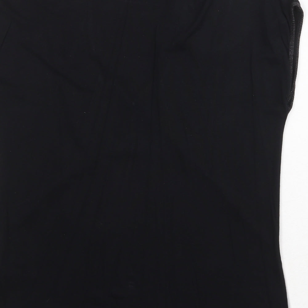 Oasis Womens Black Polyester Basic T-Shirt Size S V-Neck