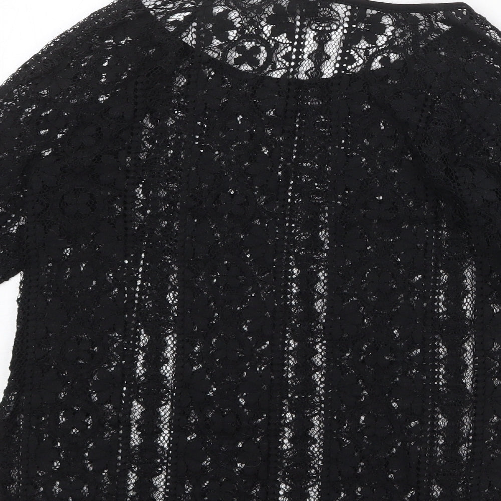 Warehouse Womens Black Geometric Polyester Basic Blouse Size 6 Round Neck