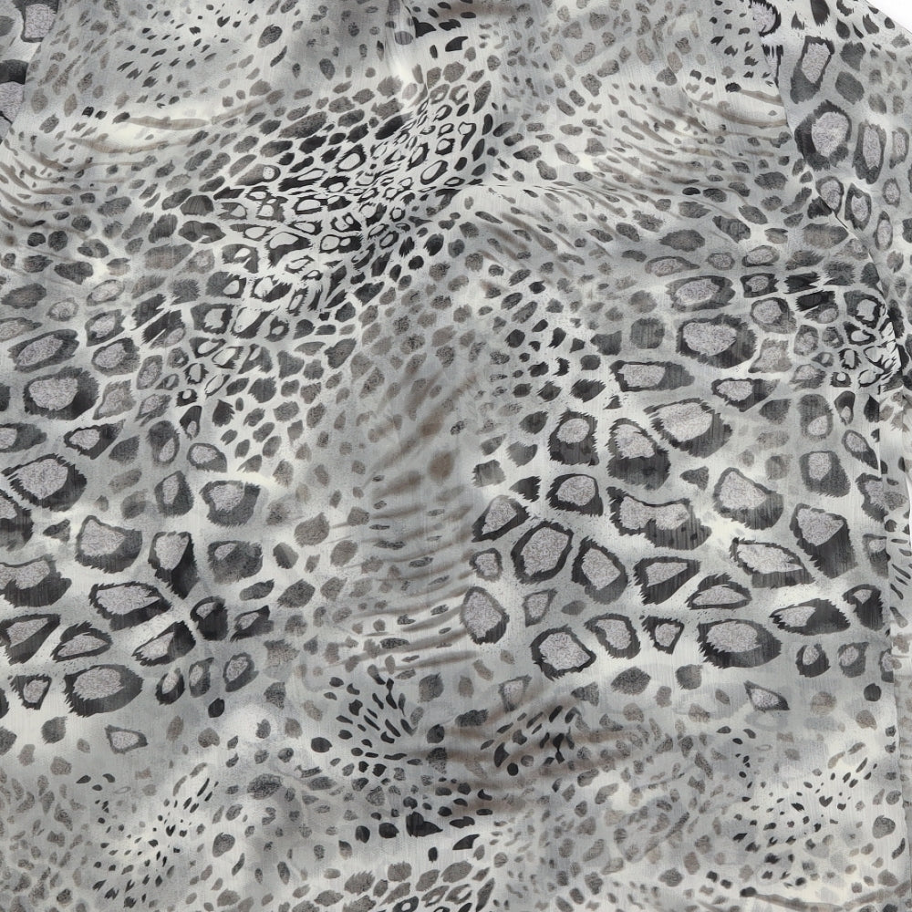 JUST ELEGANCE Womens Grey Animal Print Polyester Basic Button-Up Size 14 Round Neck - Leopard Pattern