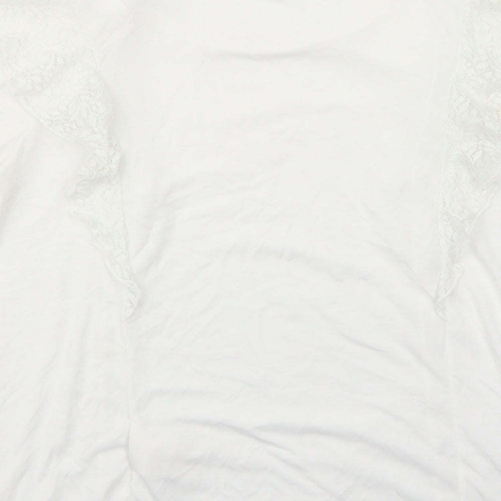 Yessica Womens White Polyamide Basic T-Shirt Size M Round Neck