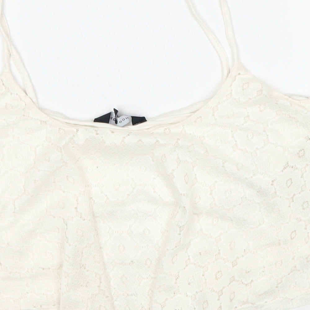 New Look Womens White Floral Polyester Cropped Tank Size 12 Roll Neck