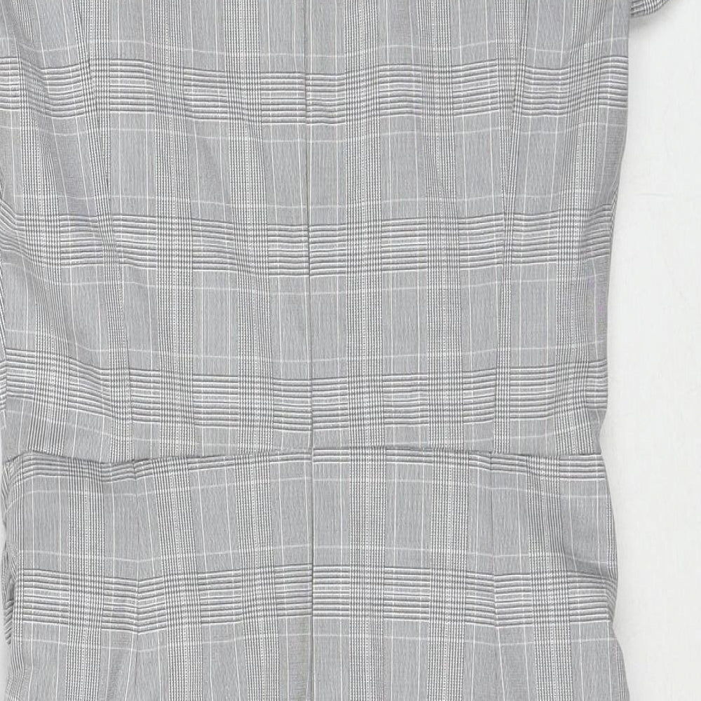 Zara Womens Grey Plaid Polyester A-Line Size S Round Neck Zip