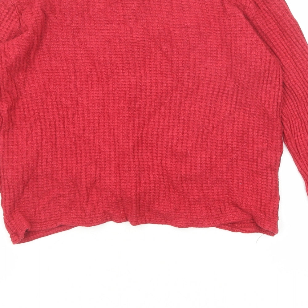 Topshop Womens Red Round Neck Viscose Pullover Jumper Size 6 - Cropped Knot Front