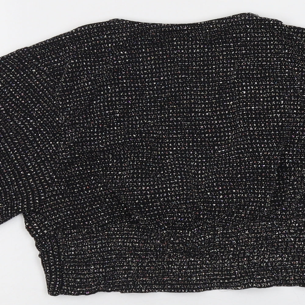 Zara Womens Black Polyester Cropped Blouse Size M V-Neck