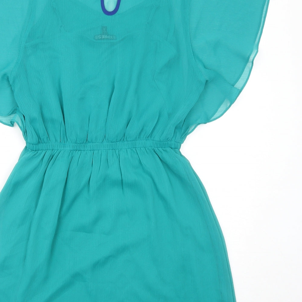 Express Womens Green Polyester Fit & Flare Size M V-Neck Pullover