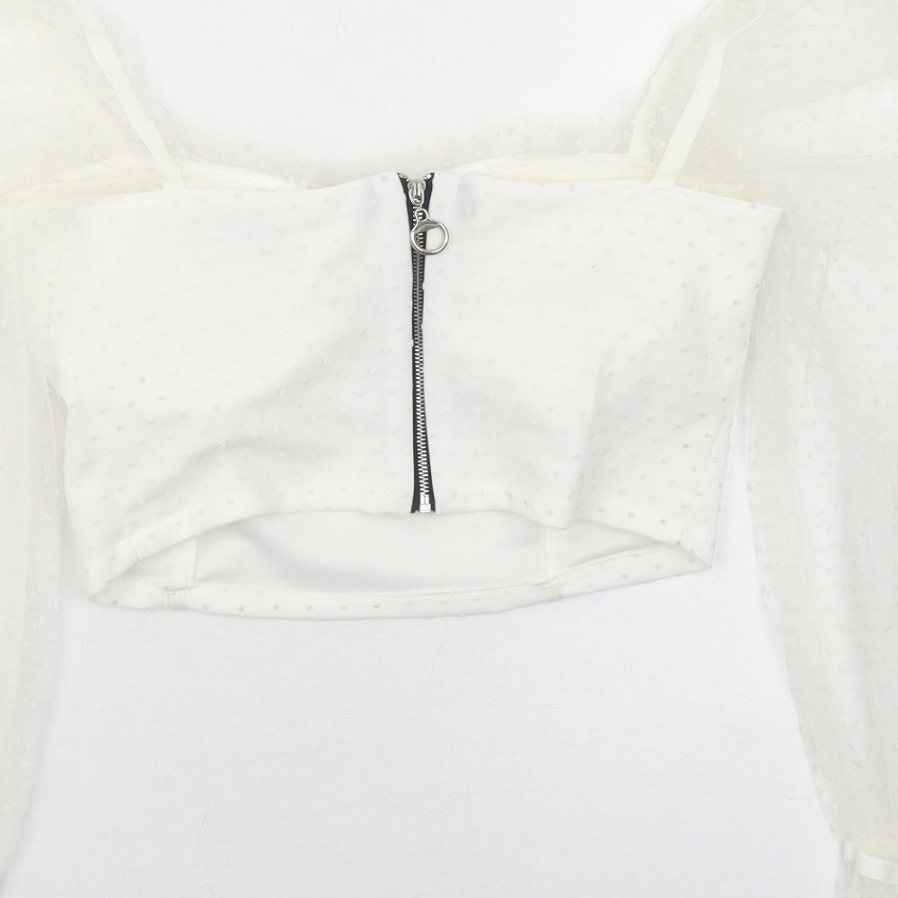 Cameo Rose Womens White Geometric Polyester Basic Blouse Size M Sweetheart - Sheer Sleeves