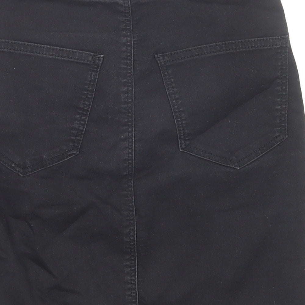 Topshop Womens Black Cotton A-Line Skirt Size 8 Zip