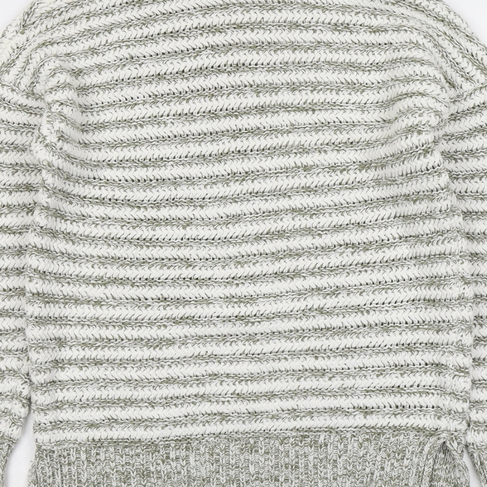 M&Co Womens Grey Roll Neck Striped Cotton Pullover Jumper Size 14