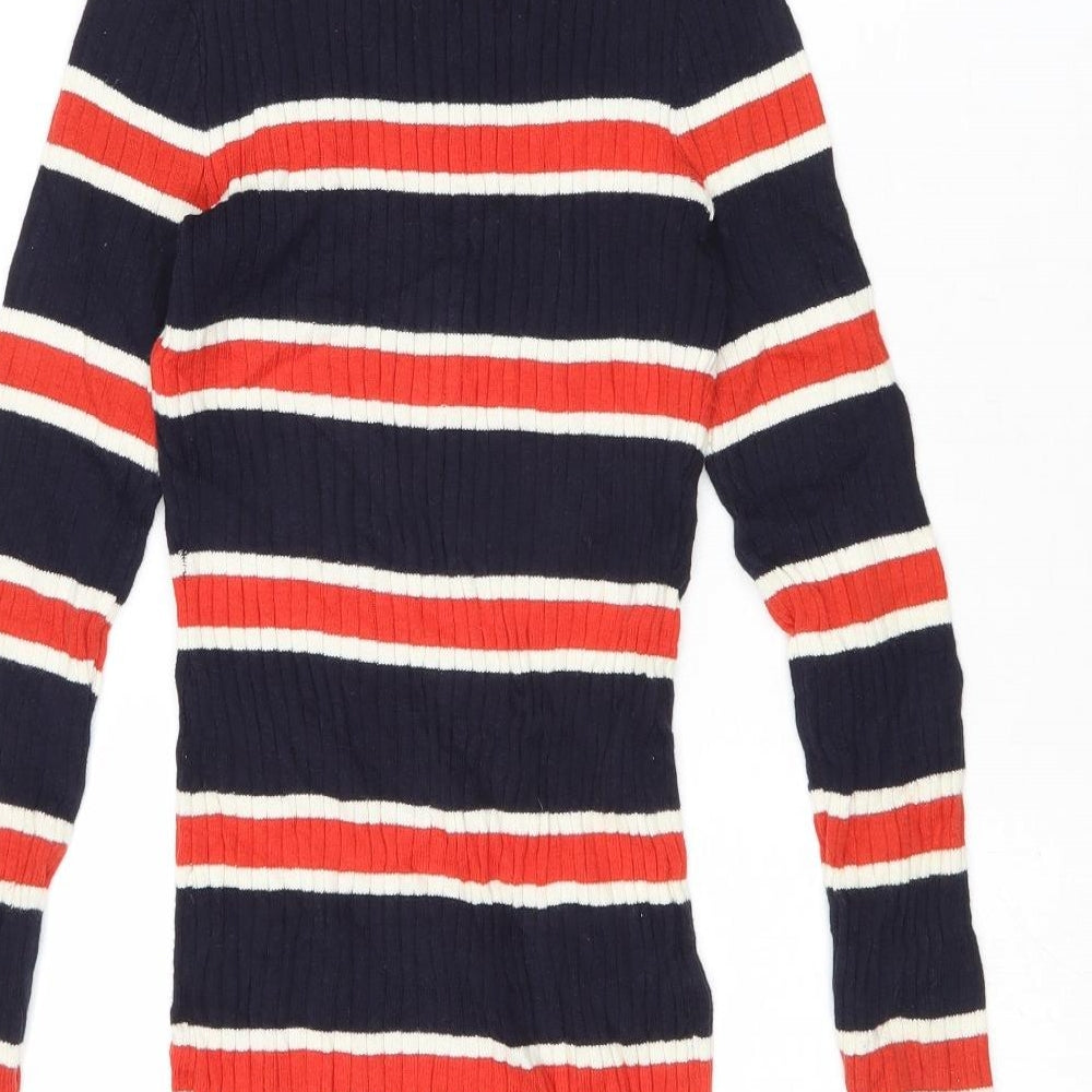 Divided by H&M Womens Multicoloured Round Neck Striped Cotton Pullover Jumper Size 4