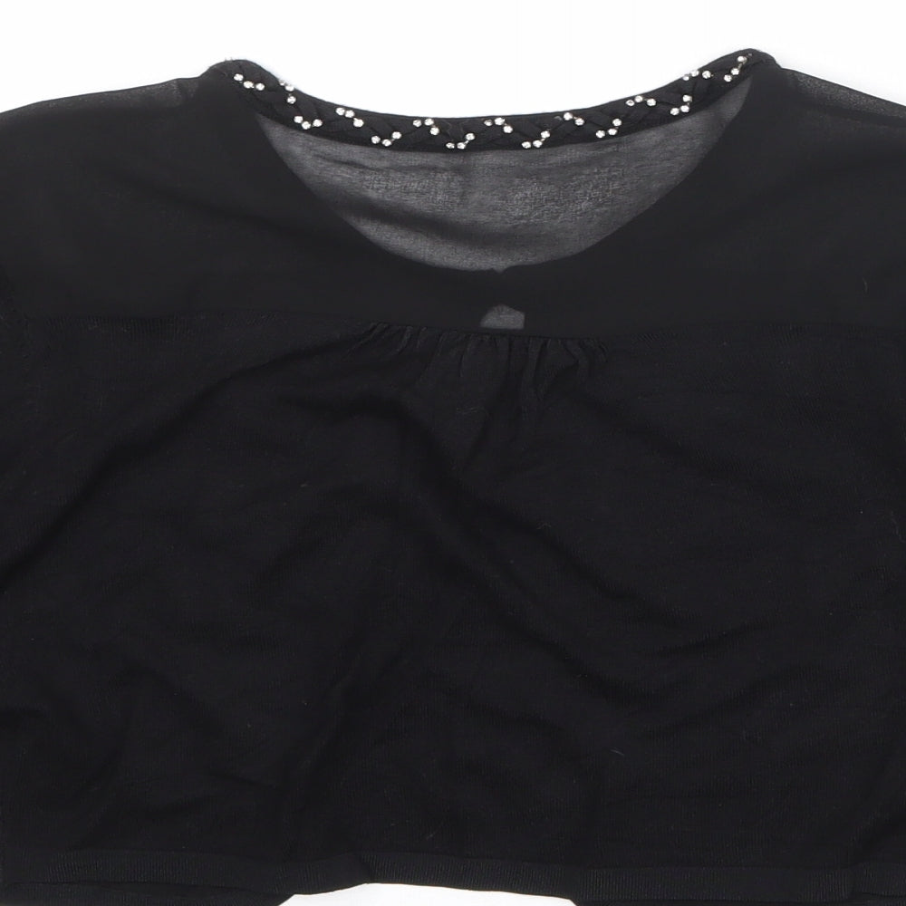 Coast Womens Black Boat Neck Viscose Shrug Jumper Size M - Embellished Neckline