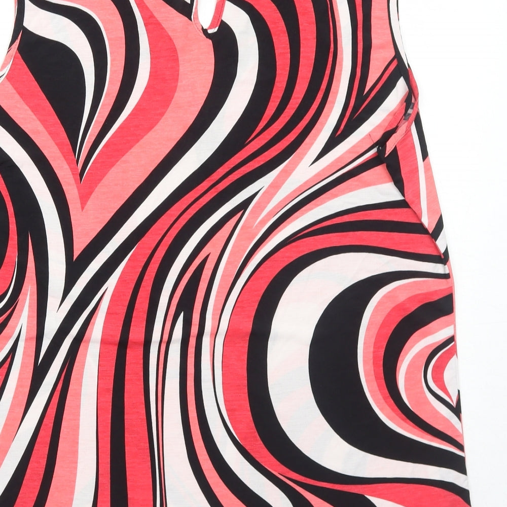MARBLE Womens Red Geometric Polyester Basic Tank Size 4 Round Neck