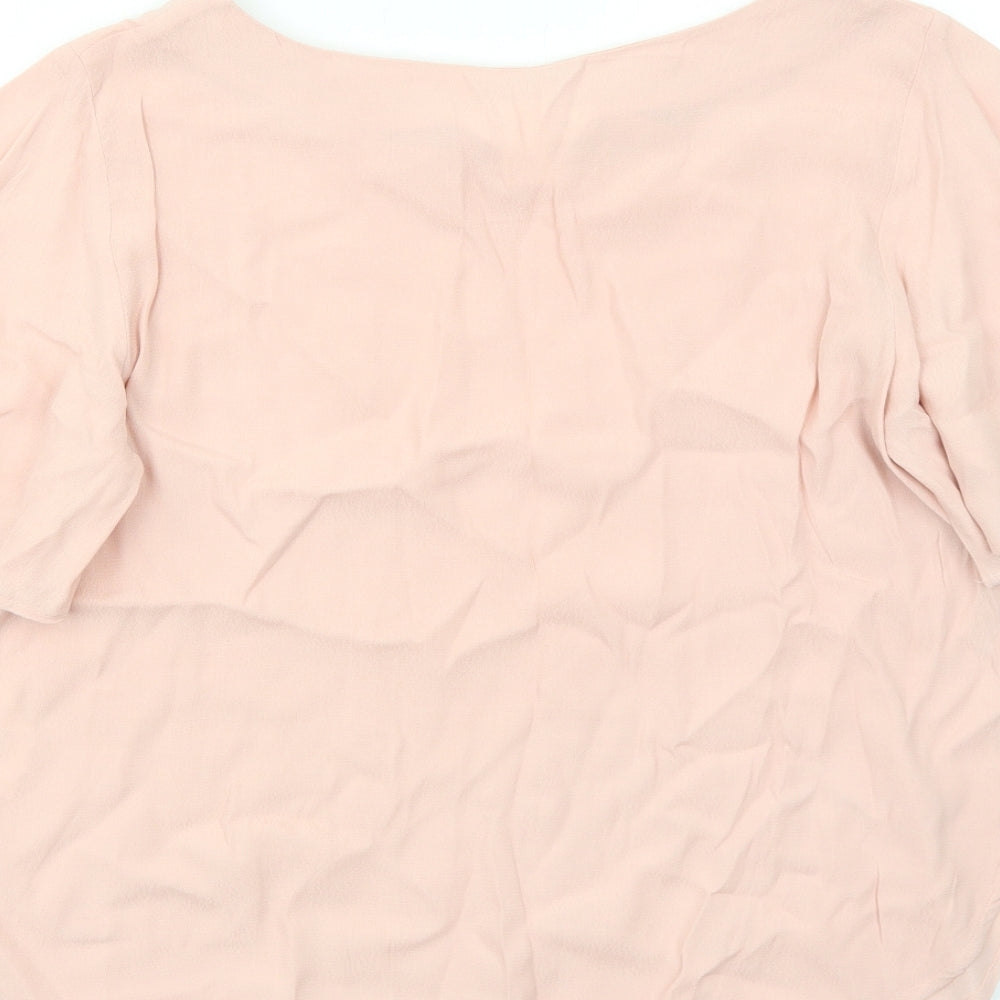 H&M Womens Pink Viscose Basic T-Shirt Size 6 Boat Neck