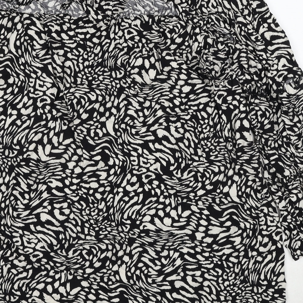 Very Womens Black Geometric Viscose A-Line Size 14 Round Neck Button