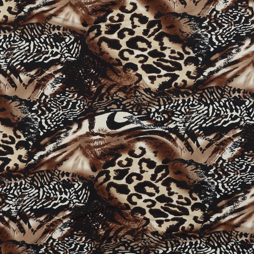 Notations Womens Brown Animal Print Polyester Basic Blouse Size 2XL V-Neck - Leopard Pattern