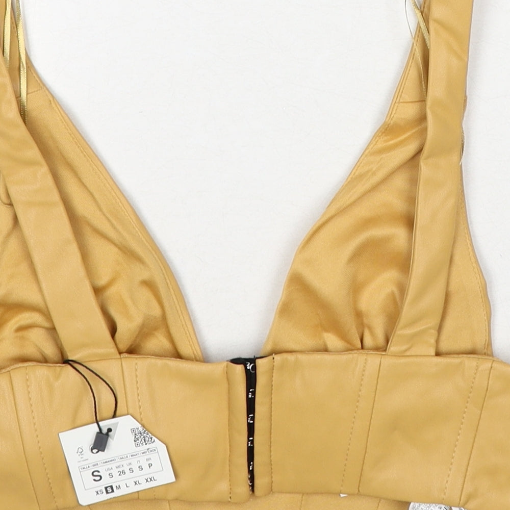 Zara Womens Beige Polyethylene Cropped Tank Size S V-Neck