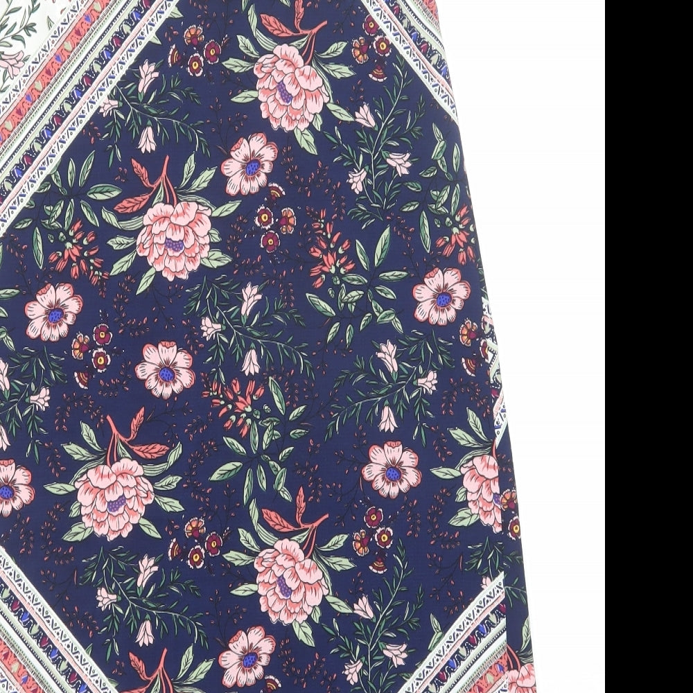 Stradivarius Womens Blue Floral Polyester Tank Dress Size S Round Neck Pullover