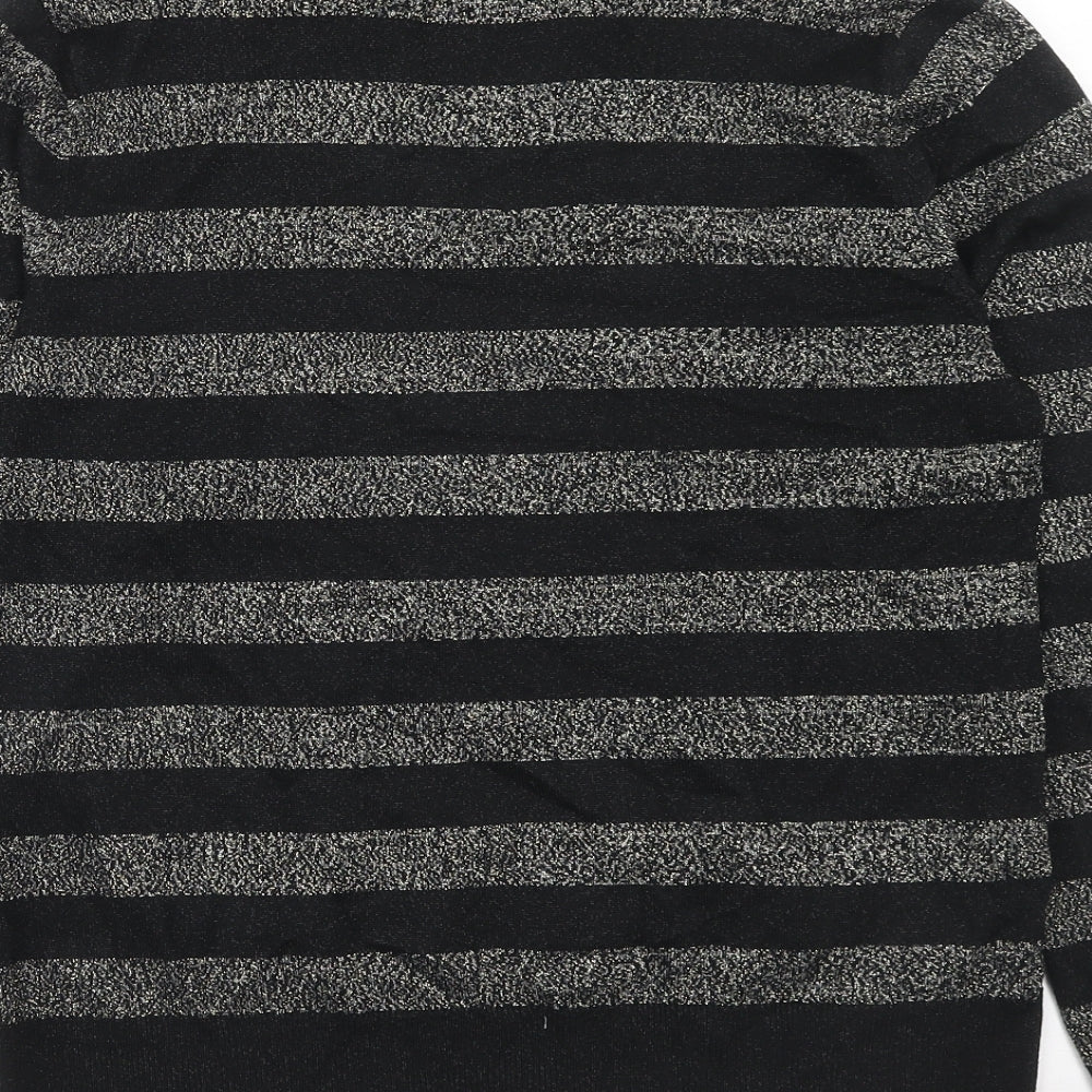 Marks & Spencer Womens Black V-Neck Striped Viscose Pullover Jumper Size M
