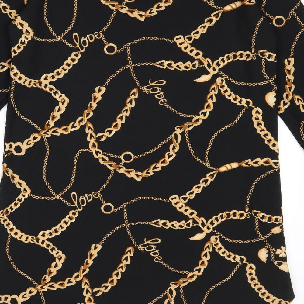 Addict Womens Black Geometric Polyester A-Line Size S Round Neck Pullover - Size S-M