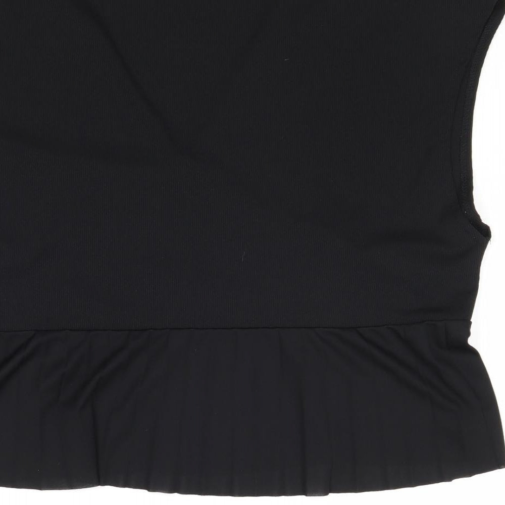 Zara Womens Black Polyester Basic Blouse Size L V-Neck