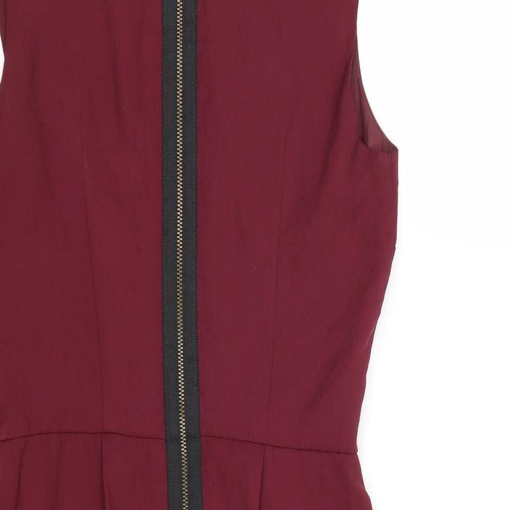 Topshop Womens Pink Polyester A-Line Size 6 Round Neck Zip