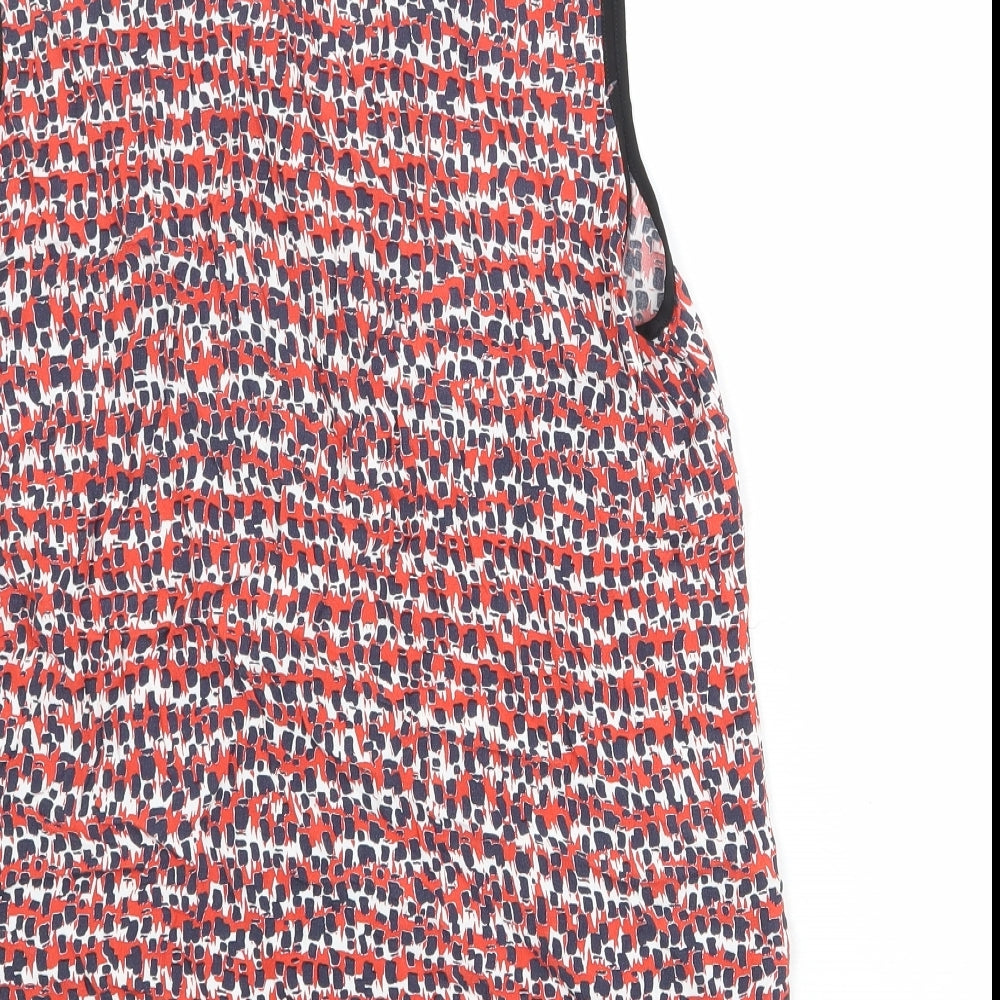 Zara Womens Red Geometric Polyester Basic Tank Size M V-Neck