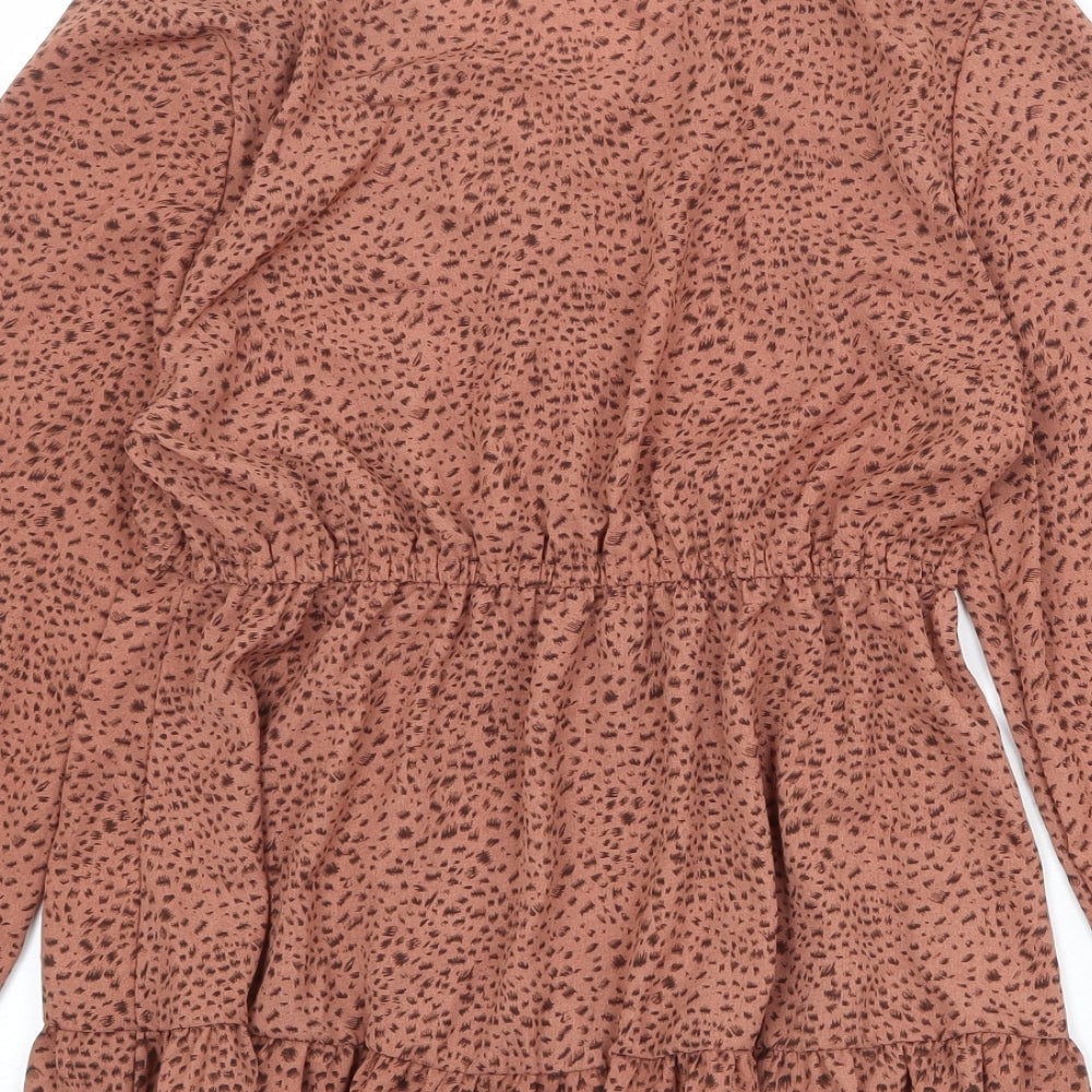 Tenki Womens Pink Geometric Polyester Basic Blouse Size M V-Neck - Size M/L