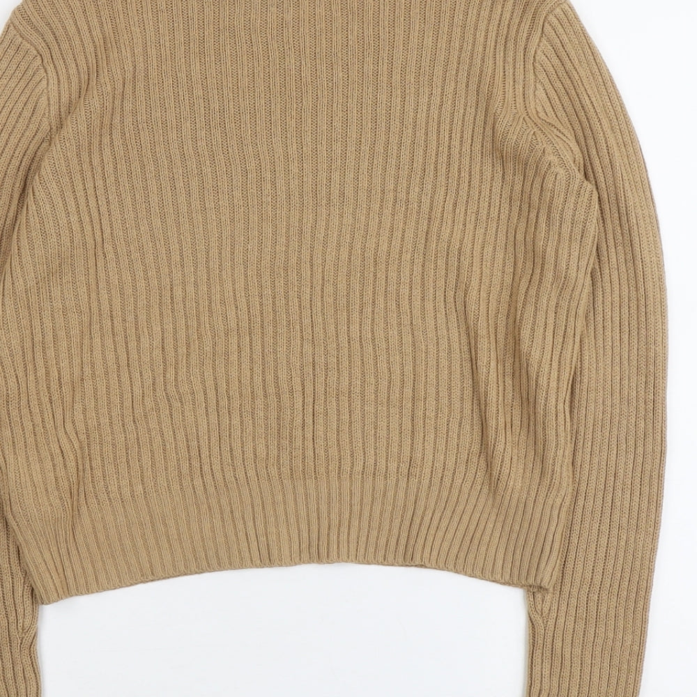 H&M Womens Beige Mock Neck Acrylic Pullover Jumper Size S