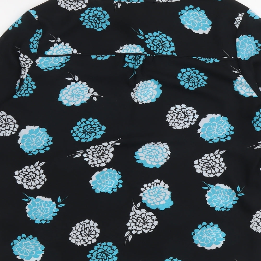 Debenhams Womens Black Floral Polyester Basic Blouse Size 12 Round Neck