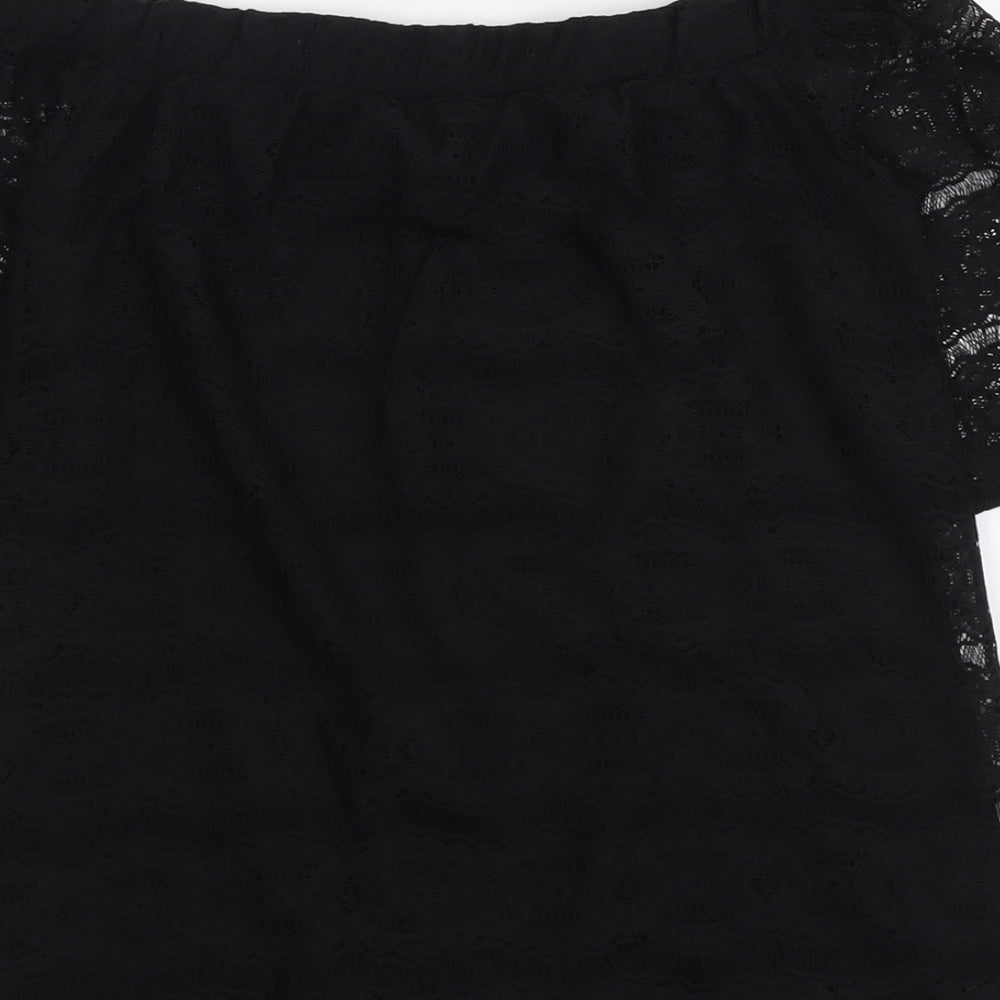 Dorothy Perkins Womens Black Polyester Basic Blouse Size 8 Off the Shoulder