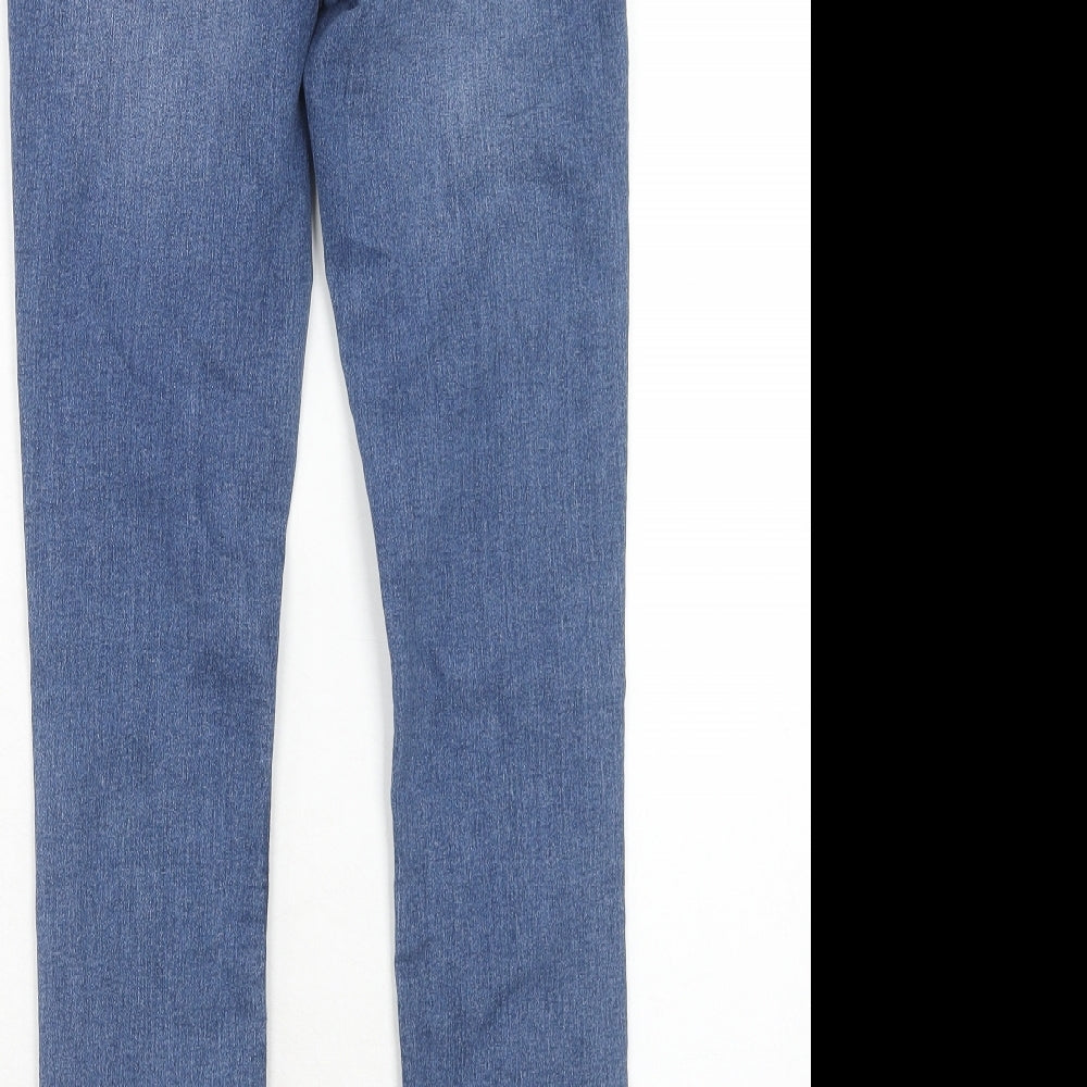 Marks & Spencer Womens Blue Cotton Skinny Jeans Size 6 Regular Zip