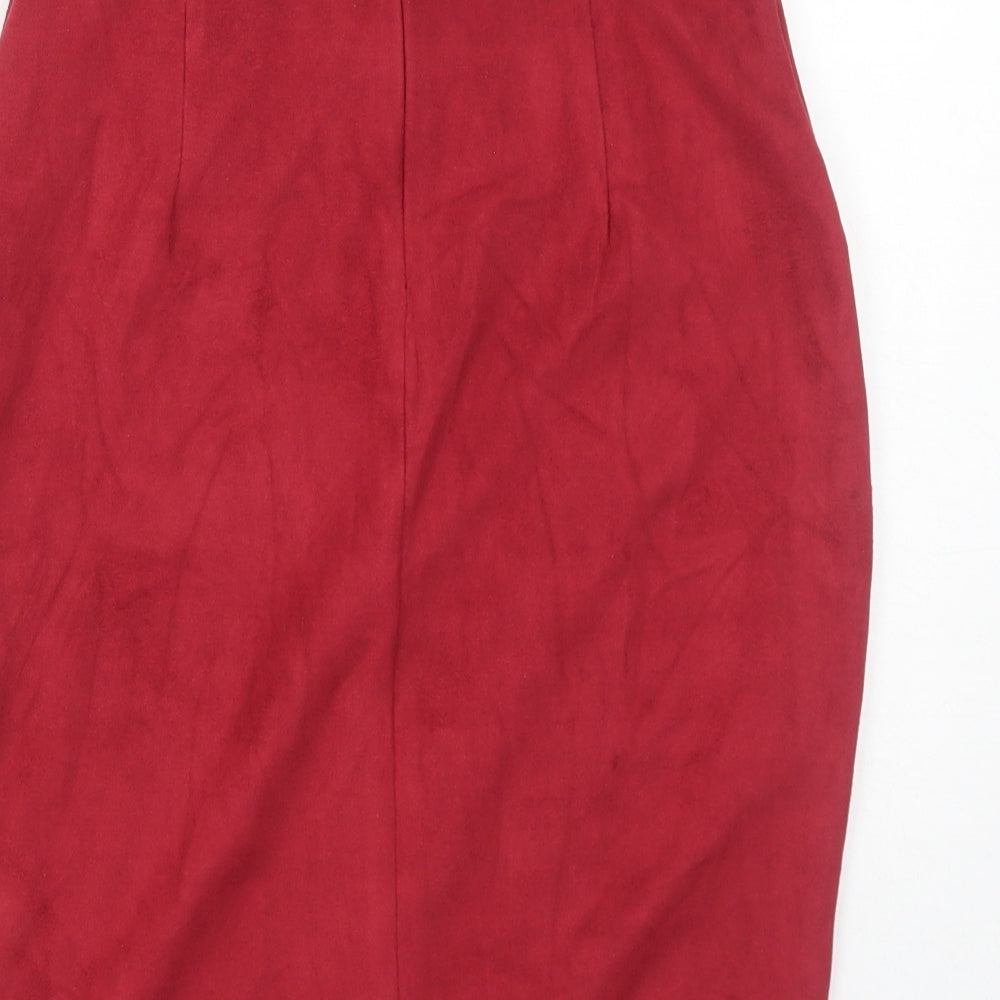 River Island Womens Red Polyester Straight & Pencil Skirt Size 8 Zip