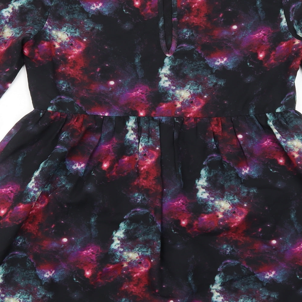 Sparkle & Fade Womens Multicoloured Geometric Polyester Skater Dress Size 8 Round Neck Button