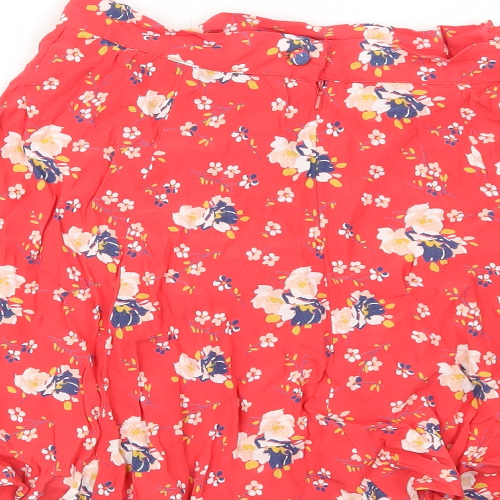 Topshop Womens Red Floral Viscose Skater Skirt Size 6 Zip