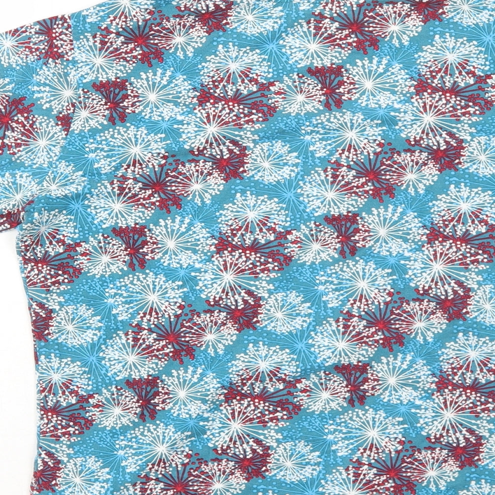 Tulchan Womens Blue Geometric Viscose Basic T-Shirt Size 14 Round Neck