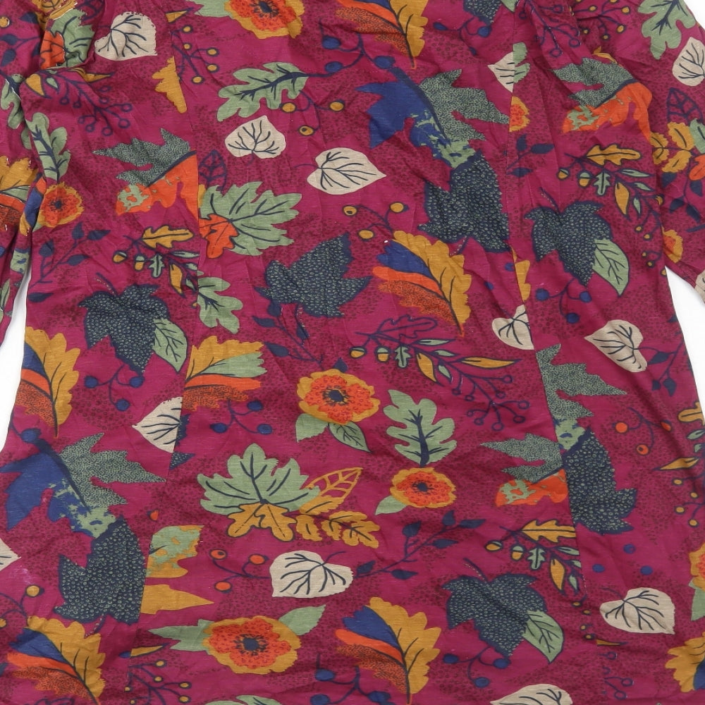 EWM Womens Red Geometric Cotton Trapeze & Swing Size S Round Neck Pullover - Leaf Pattern