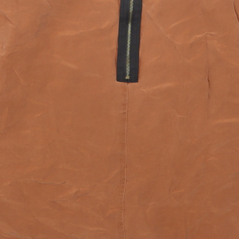 Topshop Womens Brown Cupro Basic Blouse Size 8 Round Neck