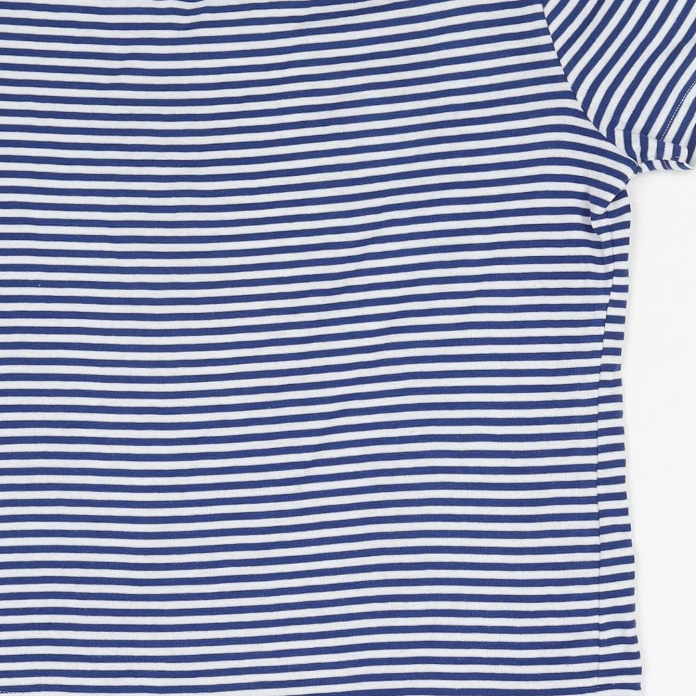 Bonmarché Womens Blue Striped Polyester Basic T-Shirt Size S Round Neck