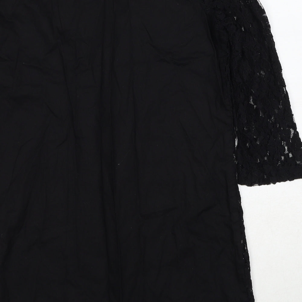 NEXT Womens Black Floral Cotton Basic Blouse Size 10 Round Neck