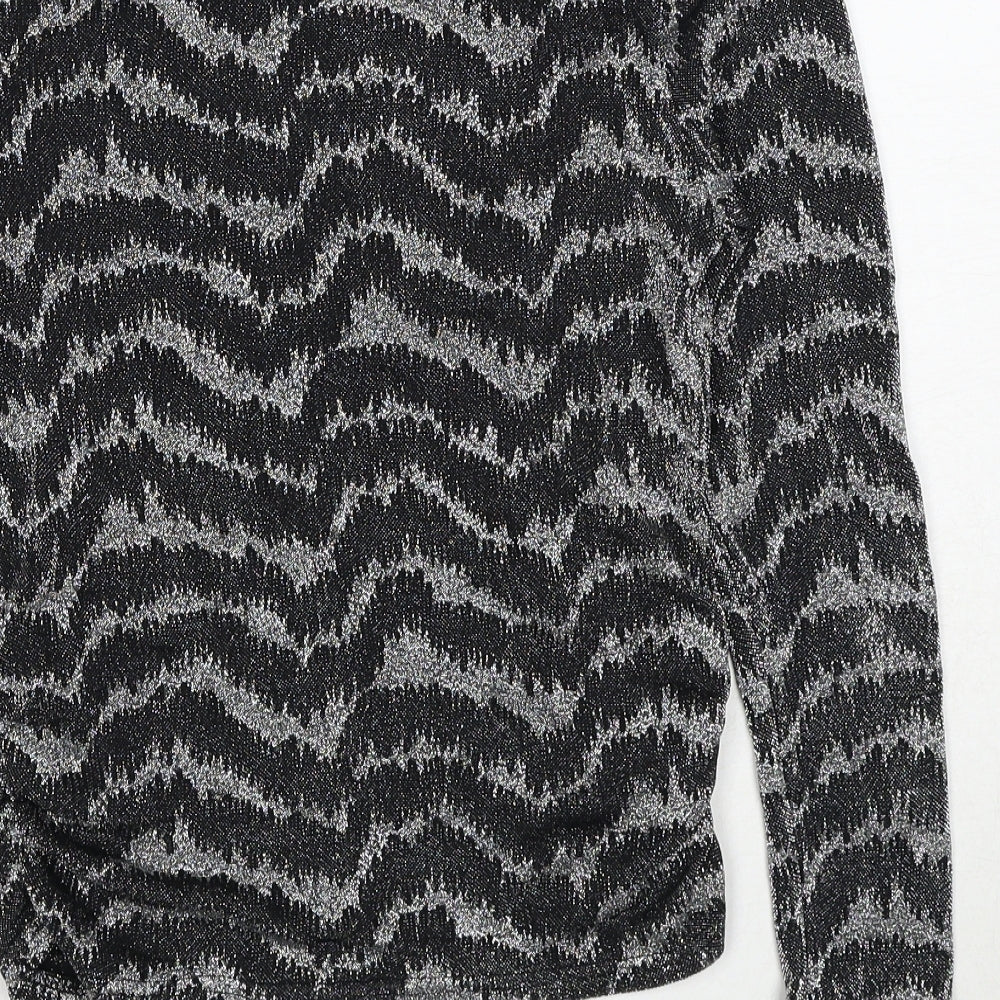 Topshop Womens Black Geometric Polyester Basic T-Shirt Size 10 Round Neck