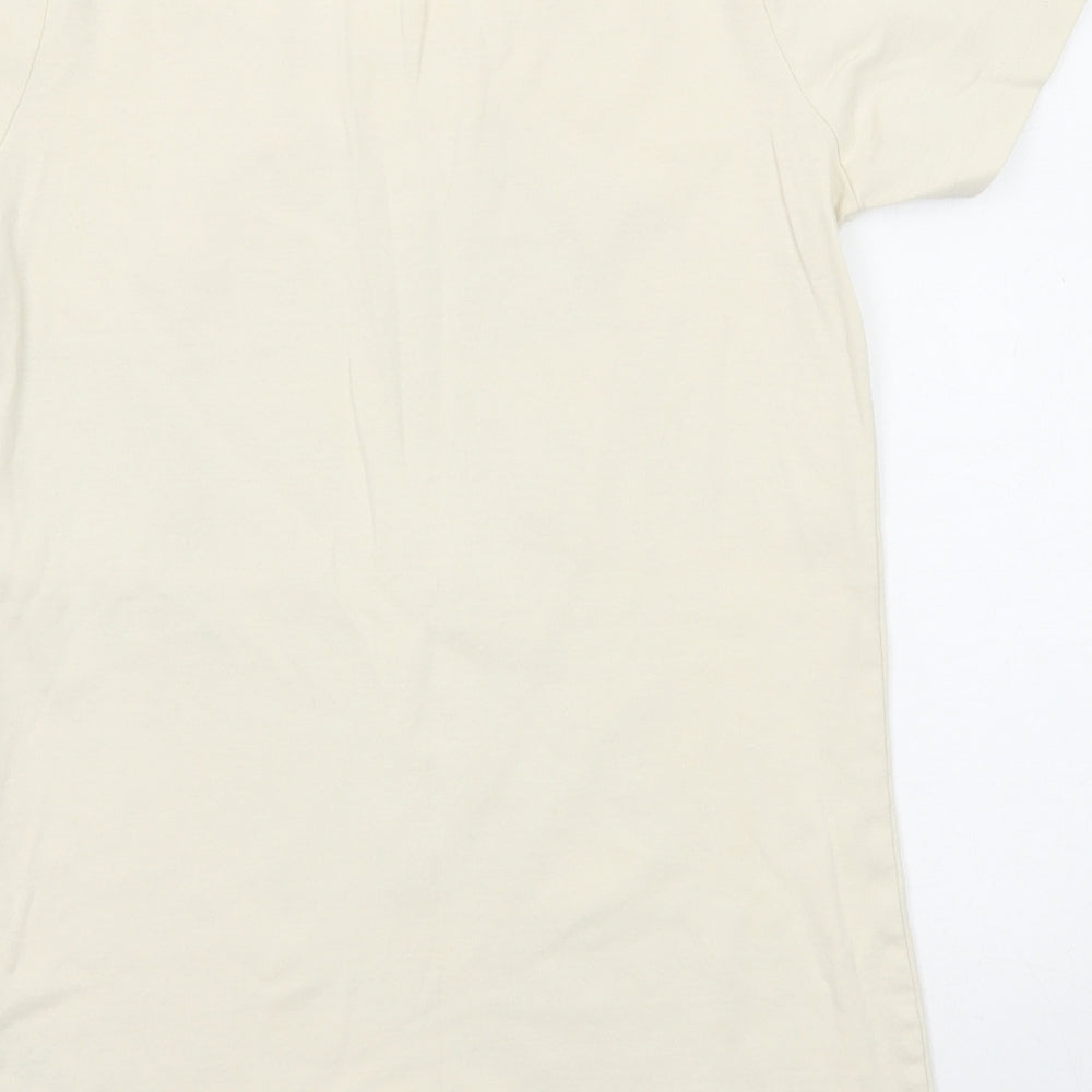 Savoir Womens Beige Floral Cotton Basic T-Shirt Size 12 Round Neck