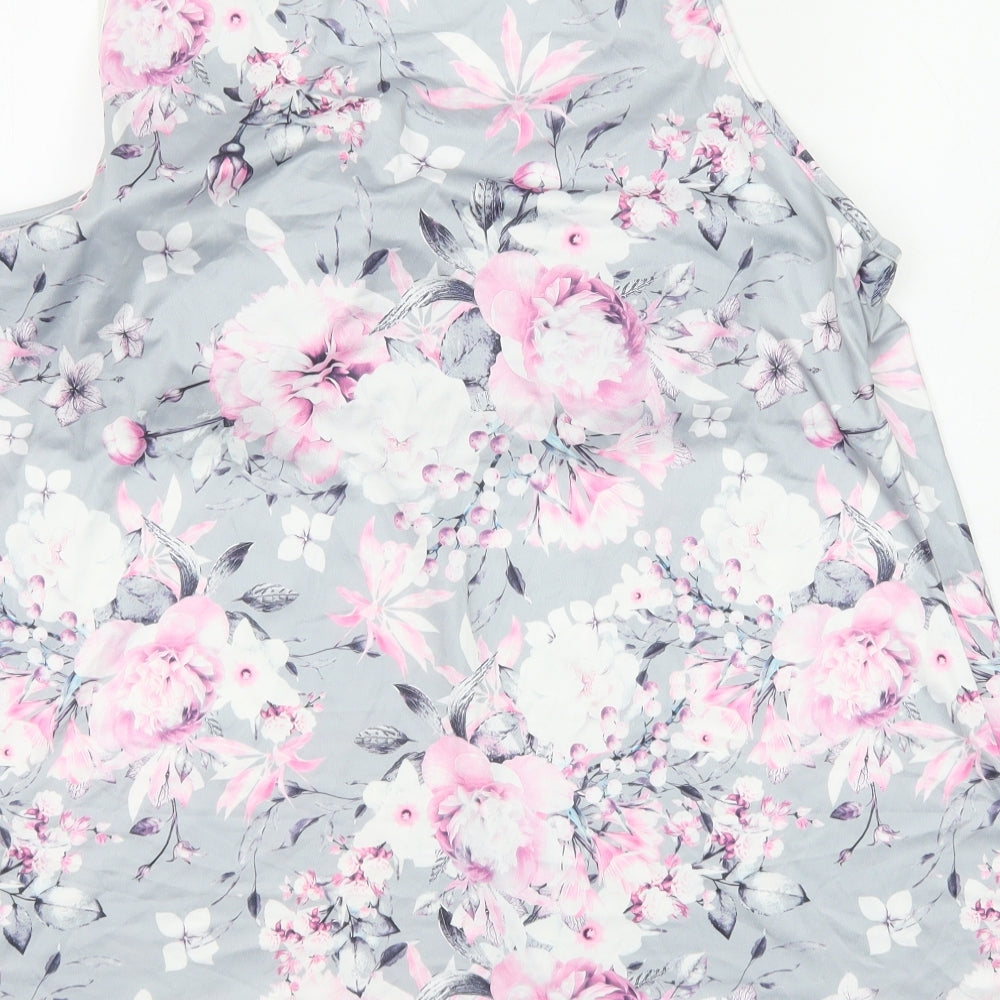 Flycur Womens Grey Floral Polyester Basic Tank Size 2XL Scoop Neck