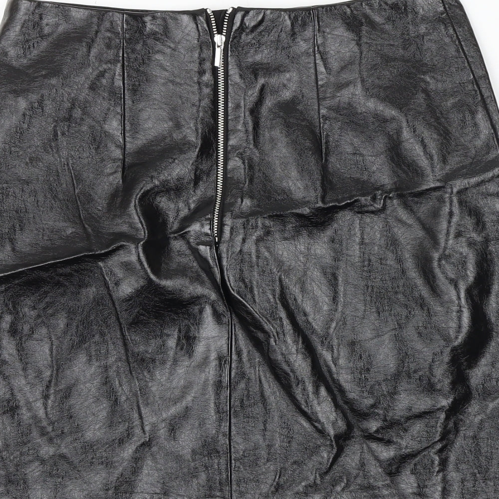 Marks & Spencer Womens Black Polyurethane A-Line Skirt Size 8 Zip