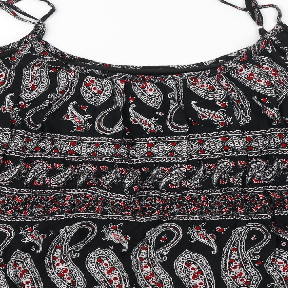 Select Womens Black Geometric Polyester Cropped Blouse Size 16 Off the Shoulder - Cold Shoulder